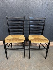 Dining Chairs Black Ladder Back x 2 With Rush Seats, Pair Of Chairs.