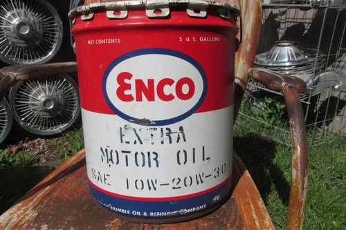 Vintage Enco Extra Motor Oil Can RARE 5 Gallon w Handle - Wow!