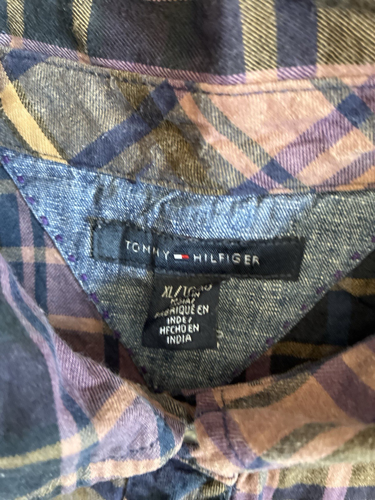 Tommy Hilfiger Womens XL Western Shirt Purple Plaid Pearl Snap Long Sleeve image 3