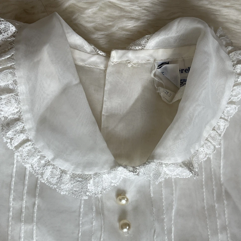 Vintage Girls CINDERELLA DRESS 8? Embroidered Sheer 60s Flower Girl 50s - Image 3 of 4