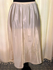 VTG Warner's Perfect Measure Slip Satin Beige L Lace Trim White Silky Skirt
