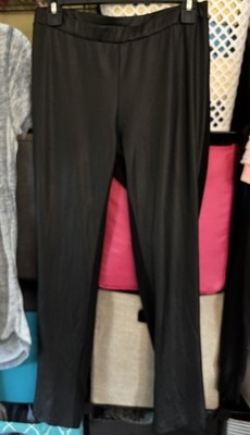 Clara Sun Woo Leather Look Front Knit Back Pull On Black Leggings, Women's Large