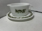 Vtg Gravy Bowl Boat Pyrex Corning Green Flower Crazy Daisy Blossom 77-b