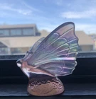 VTG Fenton Art Glass Light Pink Iridescent Butterfly Figurine Flower Base