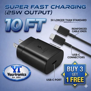25w Type de câble Super Fast Charger+10FT USB-C Pour Samsung Galaxy S24 S23 S22 S21