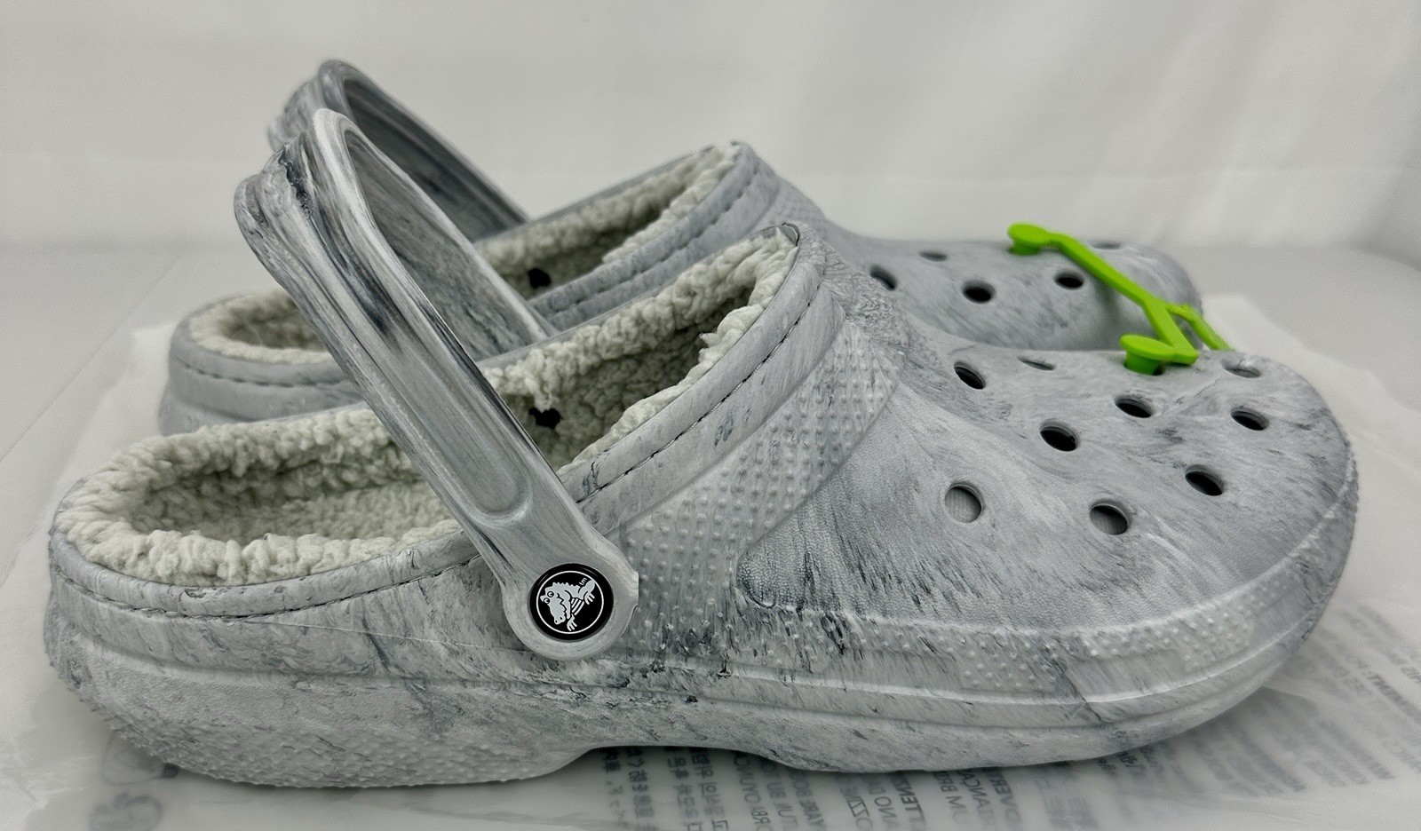 Men's US Size 12 Crocs Classic Lined Watercolor Marbled Clog Color Grey Swirl