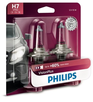 Philips VisionPlus Headlight Bulbs Pack of 2 High Performance Clear 60 More V...