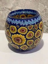 FIMO millefiori Polymer Clay Cover Glass Globe Votive Candle Holder Psychedelic