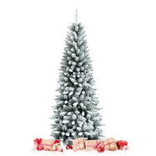 6.5ft Snow-Flocked Hinged Artificial Christmas Pencil Tree w/ 829 Tips