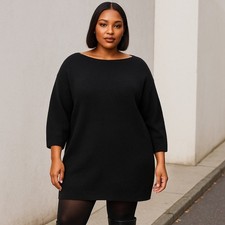 Topshop Women’s Size 12 Black Oversized Long Sweater Dress Boat Neck