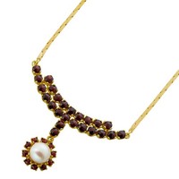 Granat Collier Gold 333 8K Rote Edelsteine Akoyaperle Antikschmuck