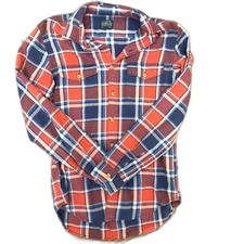J. Crew Long Sleeve Flannel Plaid Orange & Blue Button Down, Sz. S - Auburn, UF