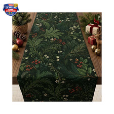 Christmas Table Runner Evergreen Holly Berry Polyester 73x13.8 Inches Holiday