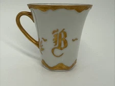 Letter B Initial Tea Cup White Gold KBW 10-17-65 Hand Decorated In Gold Ornate
