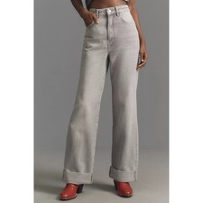 Pilcro Anthropologie The Austin High Rise Wide Leg Grey Cuffed Jeans Size 28