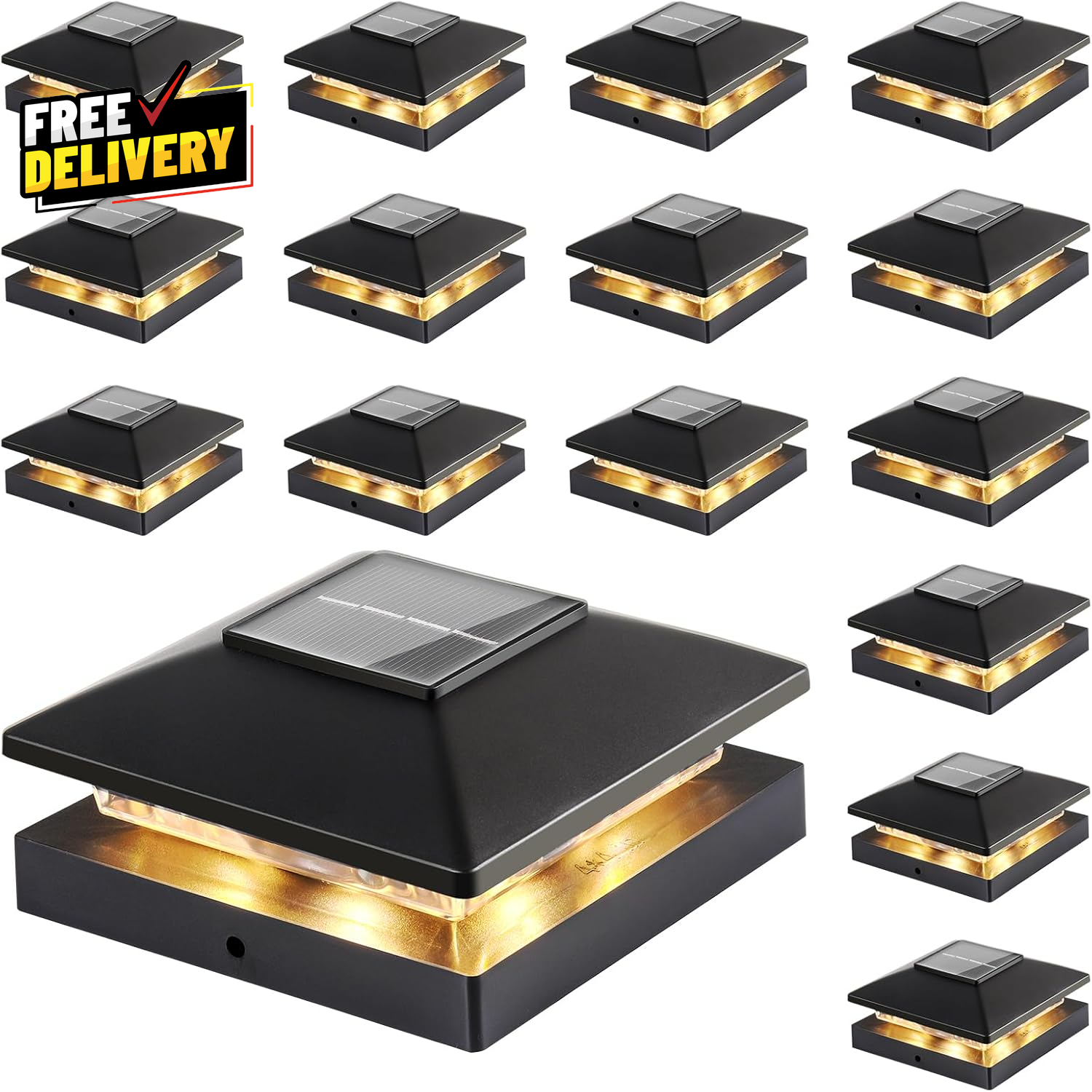 16 Pack Black Waterproof Solar Post Cap Lights for Deck Fence Outdoor
