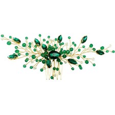Bride Wedding Hair Comb Green Crystal Golden Bridal Hair Vine Piece Accessori...