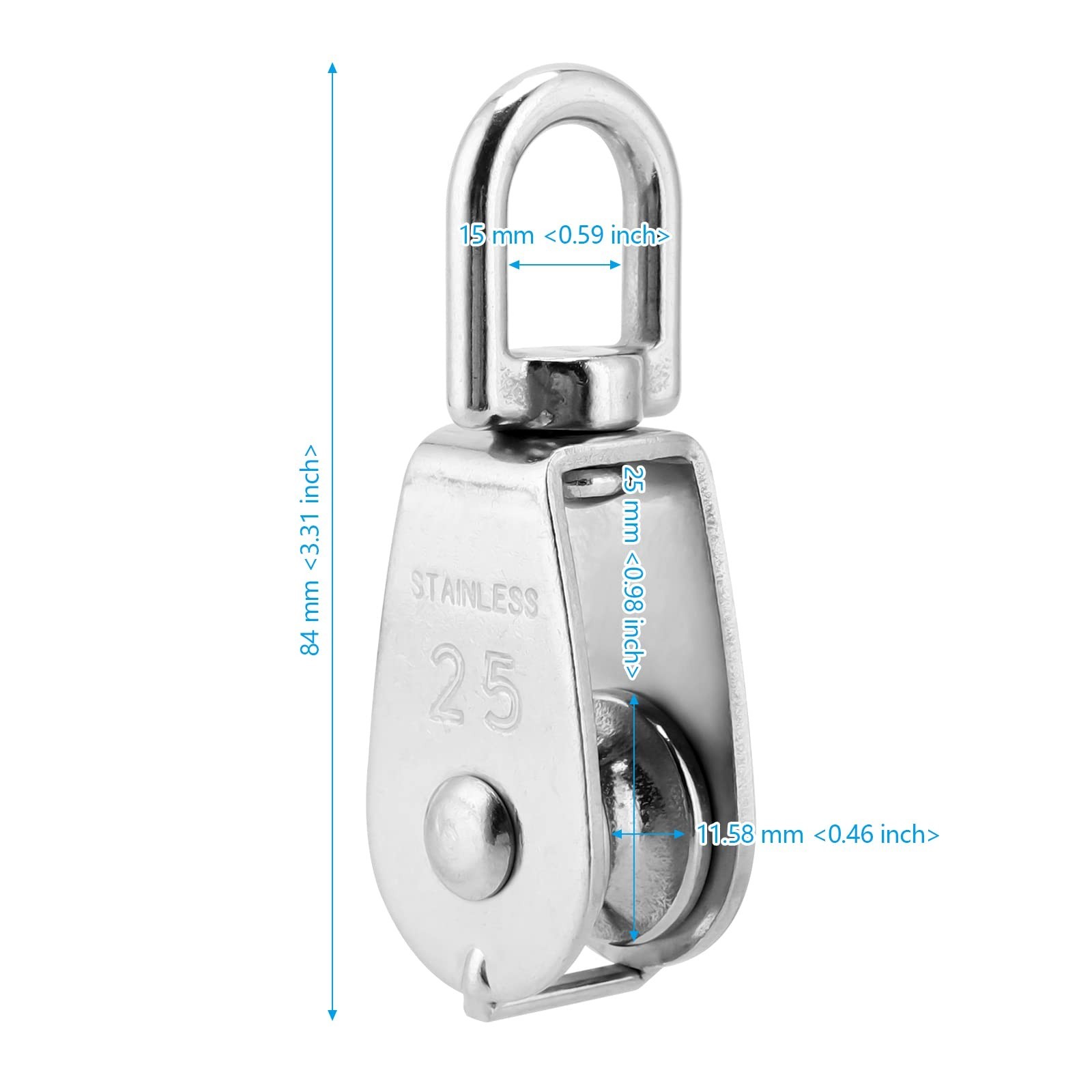 10 PCS M25 Double Single Pulley Block, 304 Stainless Steel Swivel Pulley Bloc...