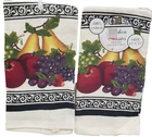 Set of 2 Same Printed Kitchen Terry Towels (15"x25") FRUITS IN BLACK FRAME 19,BH
