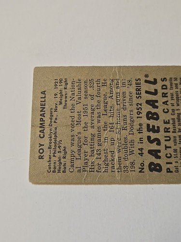 1952 Bowman - Roy Campanella #44 - Picture 5 of 6