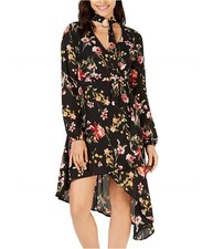 Project 28 Womens Choker Asymmetrical Dress, blackfloral, M