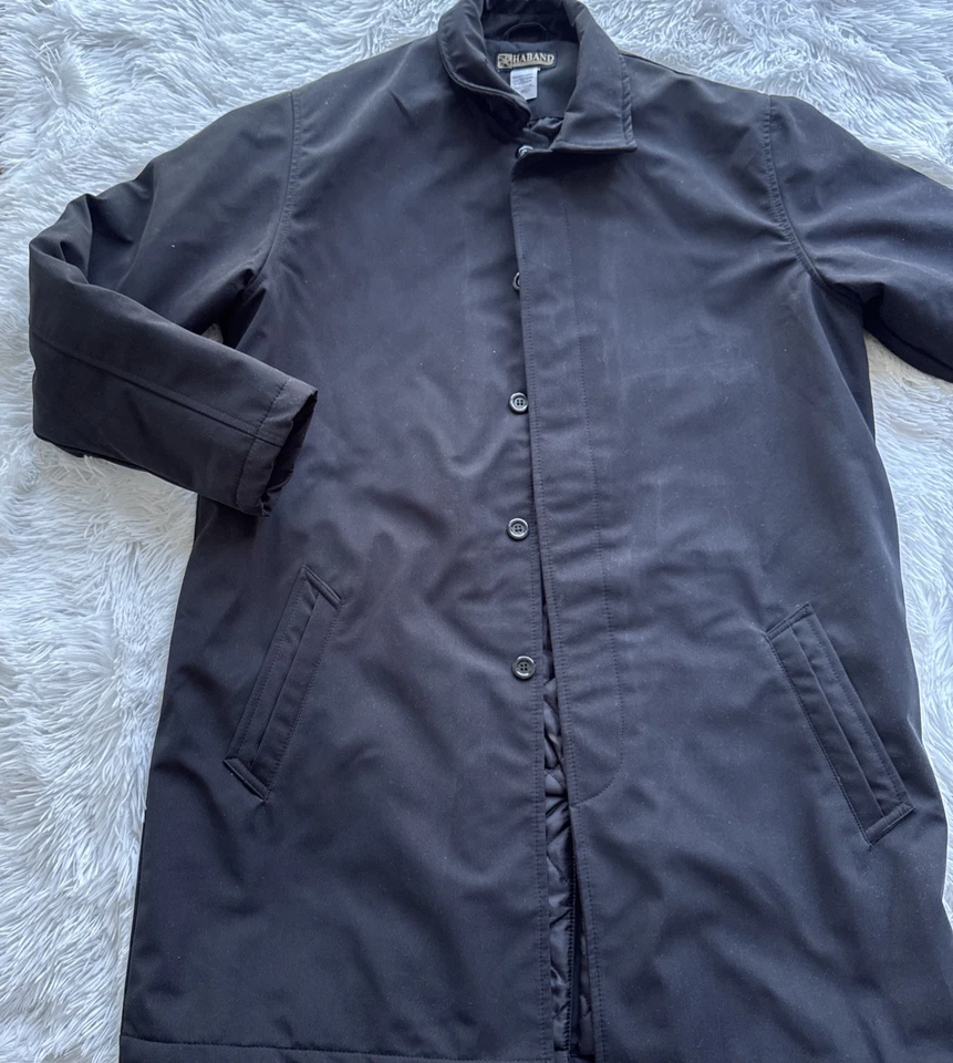 Trench coat masculino HABAND preto pequeno acolchoado jaqueta à prova de vento e resistente à água - Imagem 4 de 4