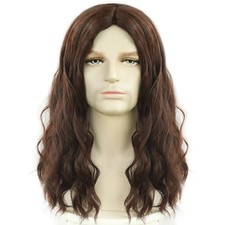 Brown Wig Mens Long Brown Wig 80s Middle Part Male Shoulder Length Man Hair H