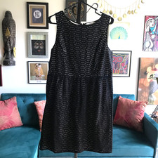ANN TAYLOR LOFT size 14 Black Eyelet Embroidered Sleeveless Shift Dress
