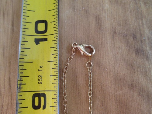 Gold Beaded Filigree Geometric Necklace & Pendant Rhinestone 9.5" Chain Oval - Picture 3 of 5