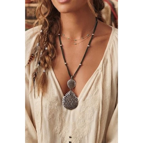 Boho Lucky Brand Silver-Tone Filigree Teardrop Pendant Necklace - product listing photo