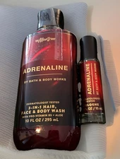 2 Piece Bath Body Works Men's ADRENALINE Hair Face Body Wash + Cologne .5 Oz SET