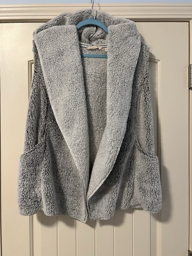 weiche Umgebung Plüsch Sherpa ärmellos Kapuze grau Weste Strickjacke Gr. S
