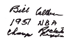 BILL CALHOUN SIGNED 3X5 INDEX CARD "ROCHESTER ROYALS 1951 CHAMPS- CUT AUTOGRAPH