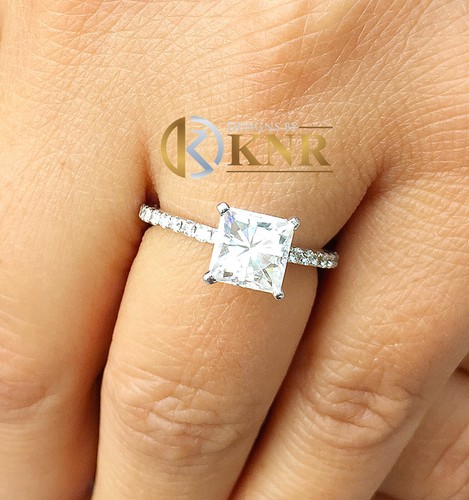 IGI Certified 14k Solid White Gold Princess Cut Diamond Engagement Ring 2.00ct - Picture 9 of 11