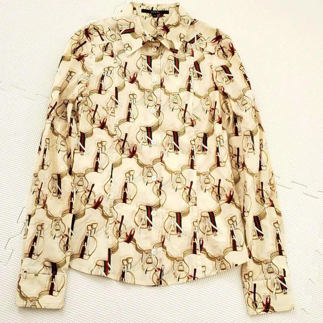 Blouse beige manches longues femme Beauty GUCCI taille 36 authentique du Japon