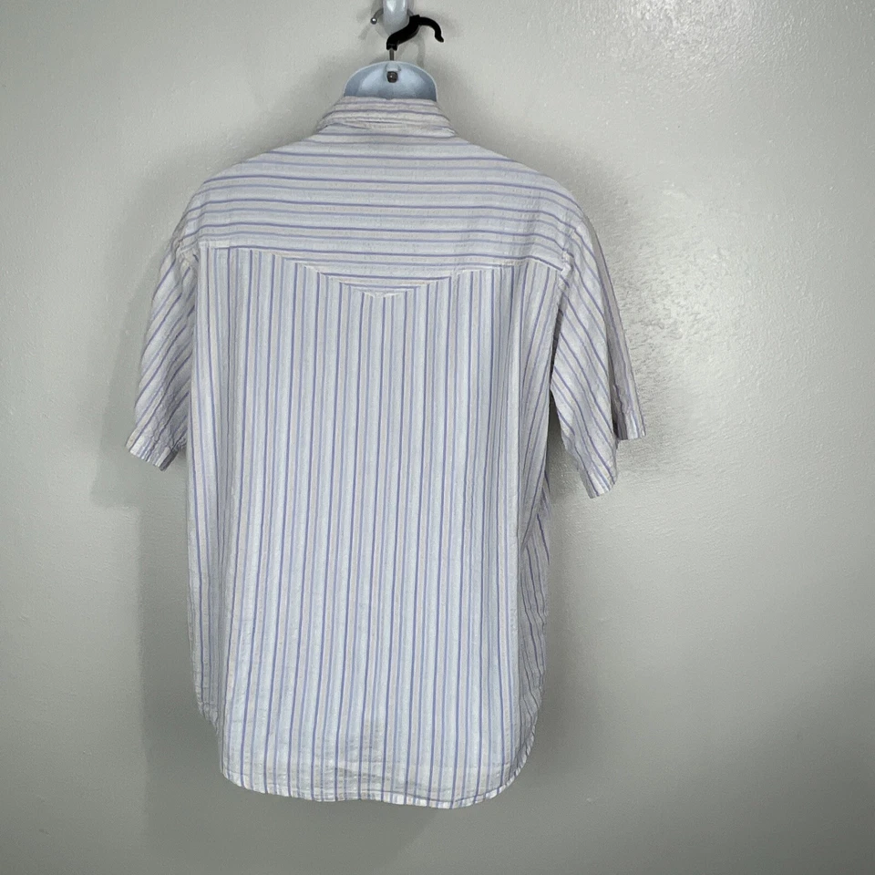 Moda Tech Button Down Shirt Men Large Purple Striped Short Sleeve Snap Button - Image 2 of 4