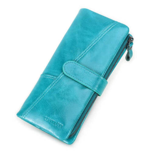 Genuine Leather Men's Long Wallet with Phone Pocket & Zipper Coin Pouch - Picture 23 of 28