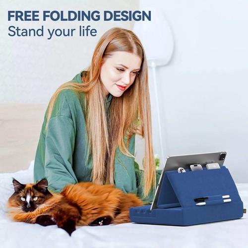 Tablet Pillow Holder Foldable iPad Stand for Lap Bed and Desk Universal Soft Pad - 第 2/12 張圖片