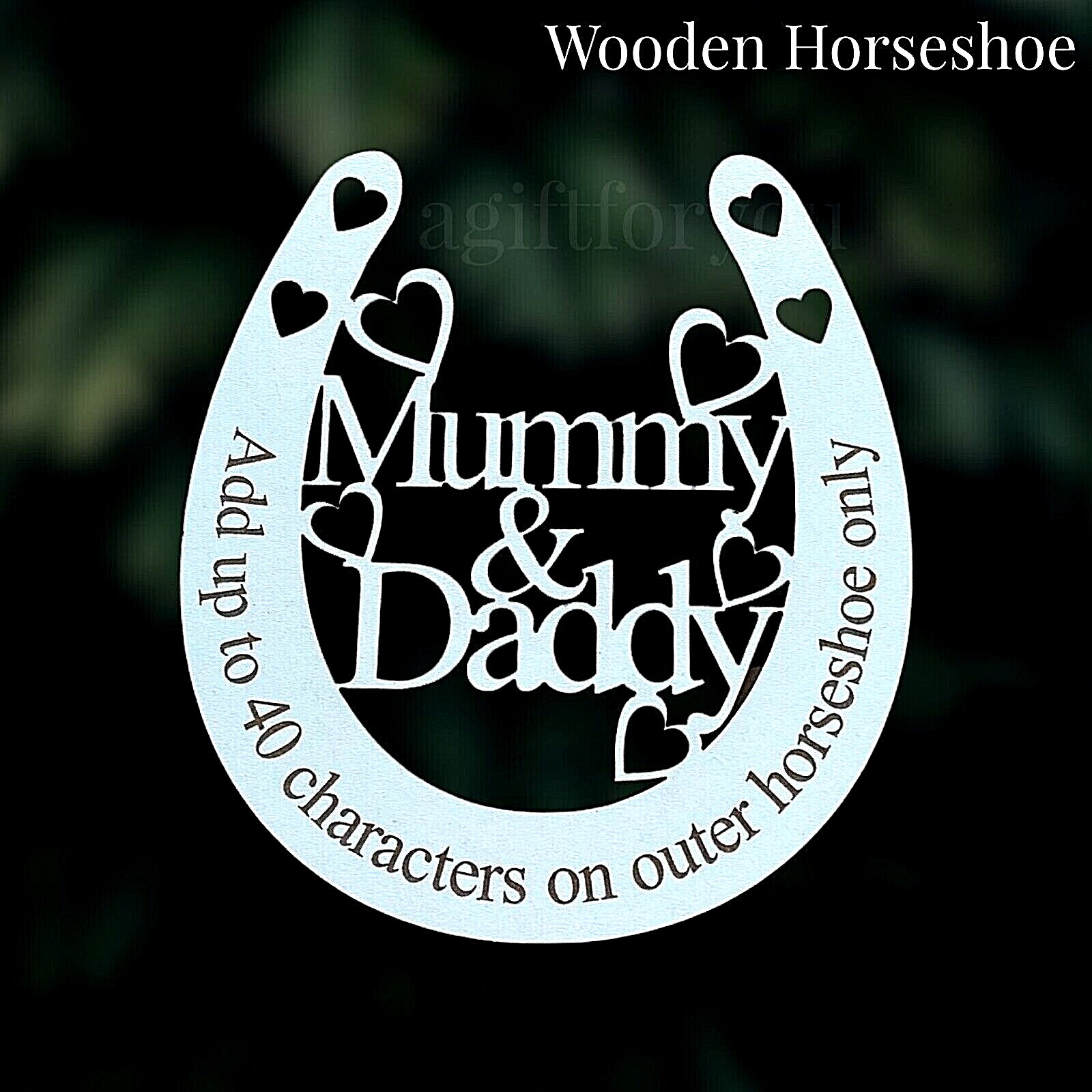 Personalised WOODEN Wedding Mummy & Daddy Horseshoe Bridal Gift Lucky Keepsake