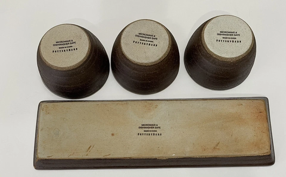 Pottery Barn Set of 4 Appetizer Cracker Snack Dip Tray & 3 Bowls Earthtone - Image 4 of 4