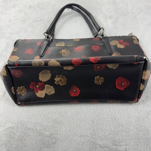 Coach Black Poppy Tote Purse Red Flowers Leather Women’s - Picture 13 of 15