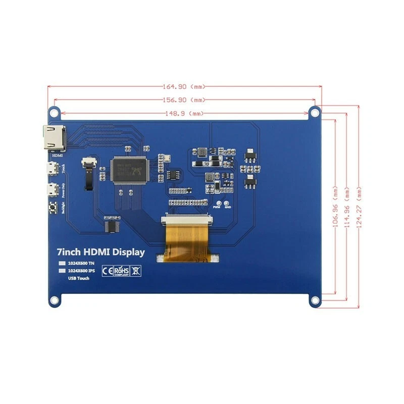 7 Inch HDMI Display USB Capacitive Touch Screen IPS 1024x600 For PC Raspberry Pi - Image 2 of 2