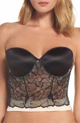 Le Mystère Sensuelle Underwire Padded Low back Lace Bustier Strapless Bra 34C