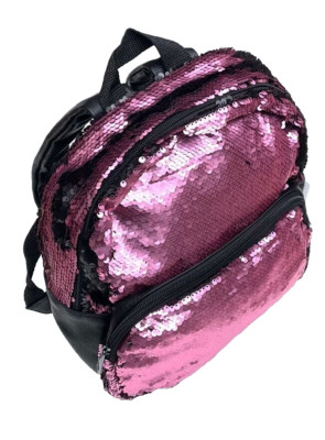 NEW Office Depot Reversible Sequined Backpack w/Leather Back - Pink