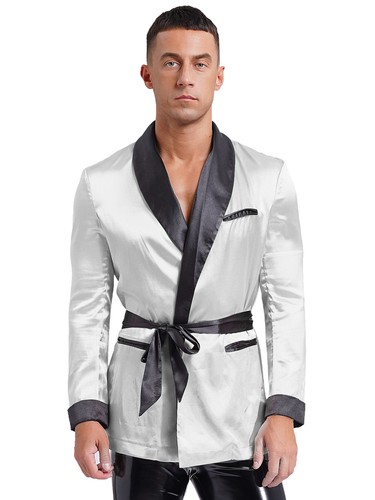 Men's Short Satin Robe with Belt Lightweight Bathrobe Pajamas Spring Summer - Picture 43 of 77