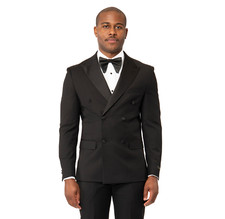 Slim Fit Double Breast Men Black Tuxedo Dinner Jakcet 2 Button Peak Lapel AZAR
