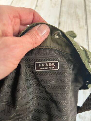 PRADA Mini DUET GREEN VELA NYLON BROWN Saffiano Trim Drawstring Bucket # 31 /28 - Picture 6 of 15