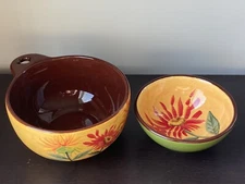 Set of 2 Matching Bowls Sunflower Motif Bella Casa by Ganz 7” x 3” and 5” x 2”