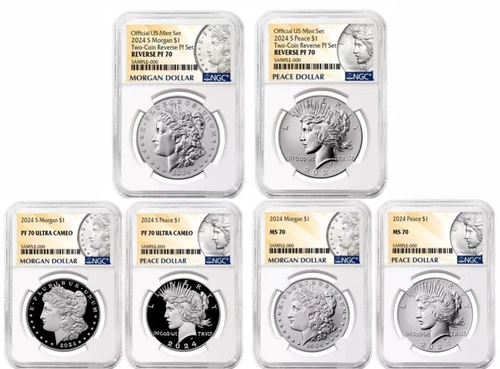 2024 6-Coin Set $1 Morgan & Peace Dollar NGC MS70 PF70 RP70 Reverse Proof Uncirc