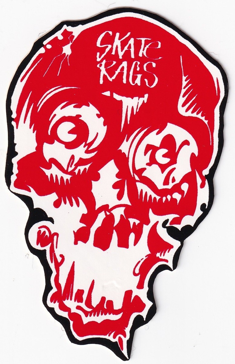 Vintage 1980's Skate Rags Skateboarding Sticker Red & White Skull